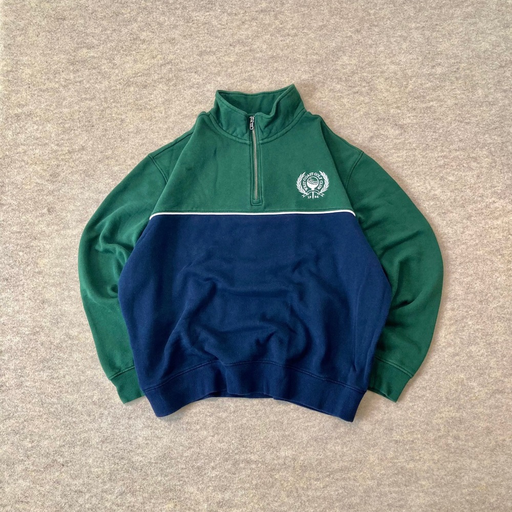 Green Navy Colorblock Quarter Zip Golf Sweatshirt Old Navy L Preppy Sporty Cozy